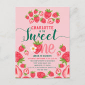 スウィートワンピンクストロベリー1st誕生日招待状 ポストカード (正面)