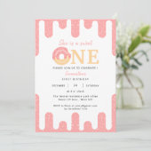 スウィートワンピンクドーナツ女の子1st誕生日 招待状 (スタンド正面)