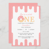 スウィートワンピンクドーナツ女の子1st誕生日 招待状 (正面/裏面)