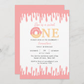 スウィートワンピンクドーナツ1歳の誕生日 招待状 (正面/裏面)