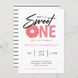 スウィートワンピンクドーナツ1st誕生日パーティー 招待状