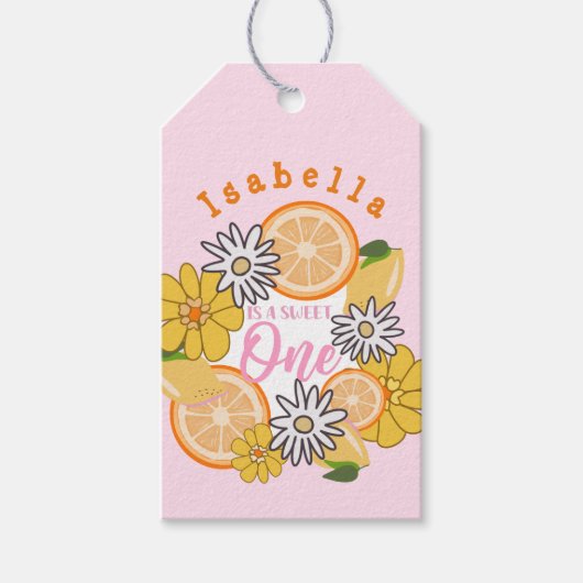 スウィートワンピンクレモンファースト誕生日 ギフトタグ (正面)