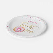 スウィートワンピンク金ゴールドドーナツスプリンクルズガール誕生日 ペーパープレート (アングル)