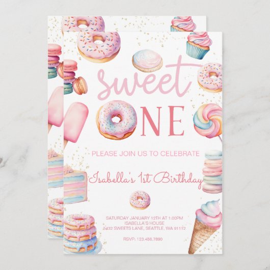 スウィートワンファースト誕生日フォト招待状 招待状 (正面/裏面)