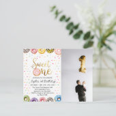 スウィートワンファースト誕生日招待状ドーナツ1st ポストカード (スタンド正面)