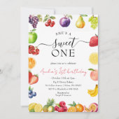 スウィートワンフルーツをテーマにした女の子1歳の誕生日 招待状 (正面)