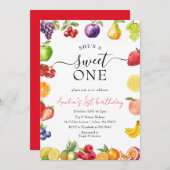 スウィートワンフルーツをテーマにした女の子1歳の誕生日 招待状 (正面/裏面)