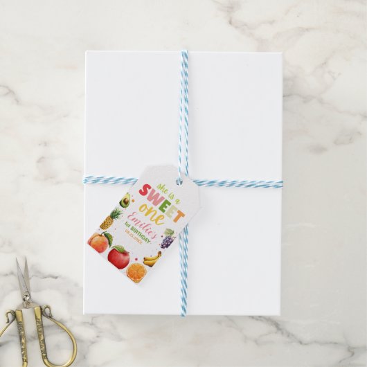 スウィートワンフルーツ1stバースデーバッシュ、夏のパーティー ギフトタグ (より糸付き)