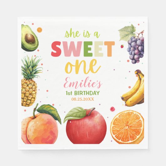 スウィートワンフルーツ1stバースデーバッシュ、夏のパーティー スタンダードランチョンナプキン (正面)