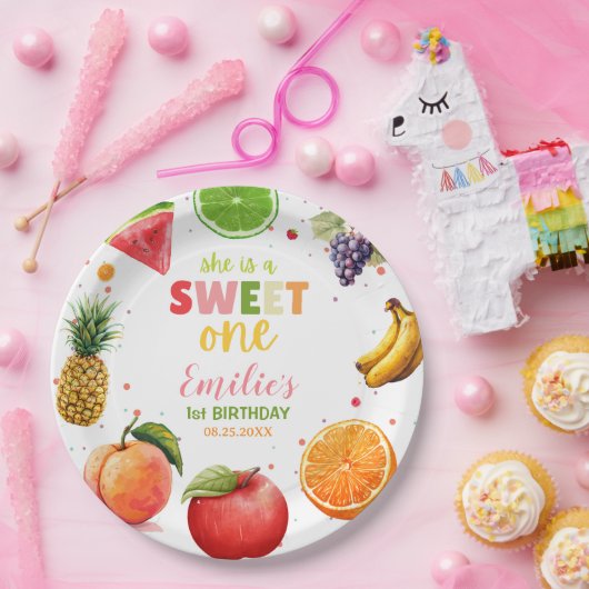 スウィートワンフルーツ1stバースデーバッシュ、夏のパーティー ペーパープレート (パーティー)