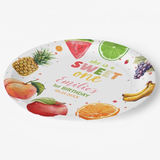 スウィートワンフルーツ1stバースデーバッシュ、夏のパーティー ペーパープレート (アングル)