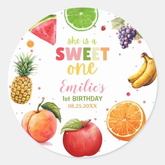 スウィートワンフルーツ1stバースデーバッシュ、夏のパーティー ラウンドシール (正面)