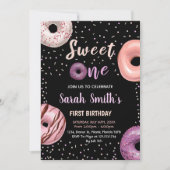 スウィートワンブラックドーナツ誕生日招待状 招待状 (正面)