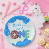 スウィートワンブルーつや消しボーイズファースト誕生日 ペーパープレート (パーティー)