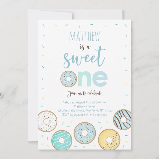 スウィートワンブルードーナスファースト誕生日 招待状 (正面)