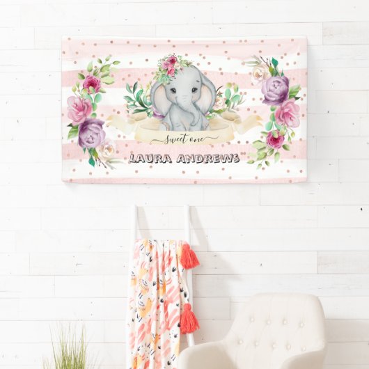 スウィートワンベビーゾウと花の誕生日 横断幕 (インサイチュ)