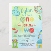 スウィートワン兄弟の、最初の1歳の誕生日パーティーへの招待状です。 招待状 (正面/裏面)