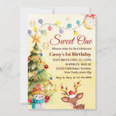 スウィートワン冬のホリデー１歳の誕生日パーティー 招待状 (正面)