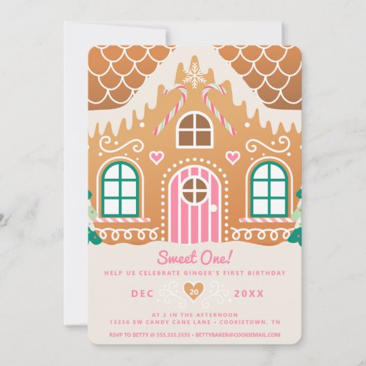 スウィートワン初誕生日ピンクジンジャーパン 招待状 (正面)