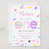 スウィートワン棒つきキャンデーキャンディファースト誕生日 招待状 (正面)