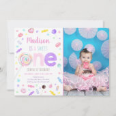 スウィートワン棒つきキャンデーキャンディファースト誕生日 招待状 (正面)