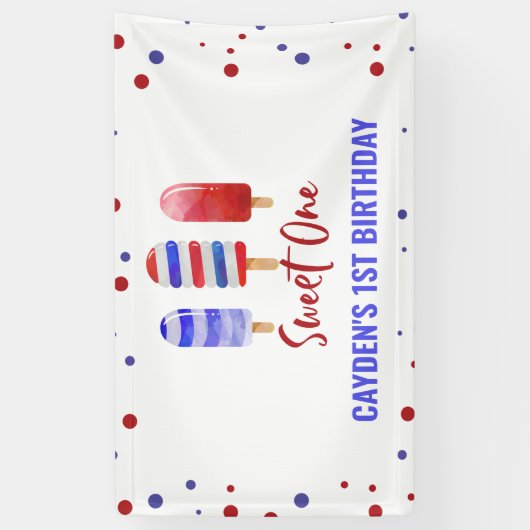 スウィートワン第1バースデーポップ・アートのアイス7月4日 横断幕 (縦)
