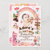 スウィートワン誕生日ドーナツ誕生日招待状 セーブザデート (正面/裏面)