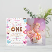 スウィートワン誕生日ドーナツ飴1St Birthday写真 招待状 (スタンド正面)