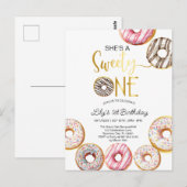 スウィートワン誕生日招待状, 女の子の1歳誕生日 ポストカード (正面/裏面)