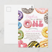 スウィートワン誕生日招待状, 1歳の女の子の誕生日 ポストカード (正面/裏面)