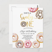 スウィートワン誕生日招待状, 1歳の女の子 ポストカード (正面/裏面)
