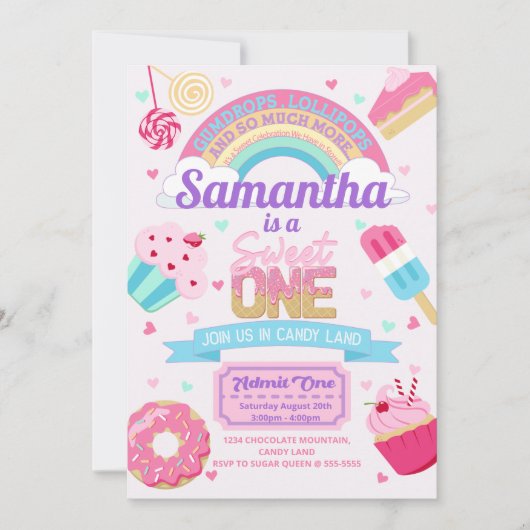 スウィートワン1thバースデーキャンディランドパーティの招待状 招待状 (正面)