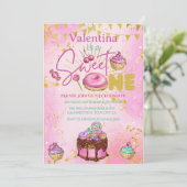 スウィートワン1thバースデーピンクフェイクグリッタードーナツ 招待状 (スタンド正面)