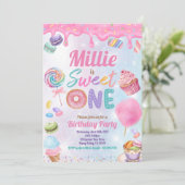 スウィートワン1th誕生日パーティーピンクパステルスプリンクル 招待状 (スタンド正面)
