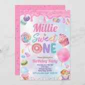 スウィートワン1th誕生日パーティーピンクパステルスプリンクル 招待状 (正面/裏面)
