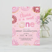 スウィートワン ドーナツ ガール ファースト 1歳の誕生日招待状 招待状 (スタンド正面)