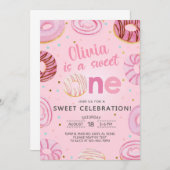 スウィートワン ドーナツ ガール ファースト 1歳の誕生日招待状 招待状 (正面/裏面)