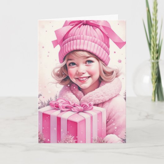 スウィートヴィンテージガールホールディングギフトボックス カード (正面)