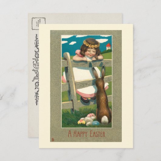 スウィートヴィンテージチャイルド、イースターバニー&エッグ ポストカード (正面/裏面)