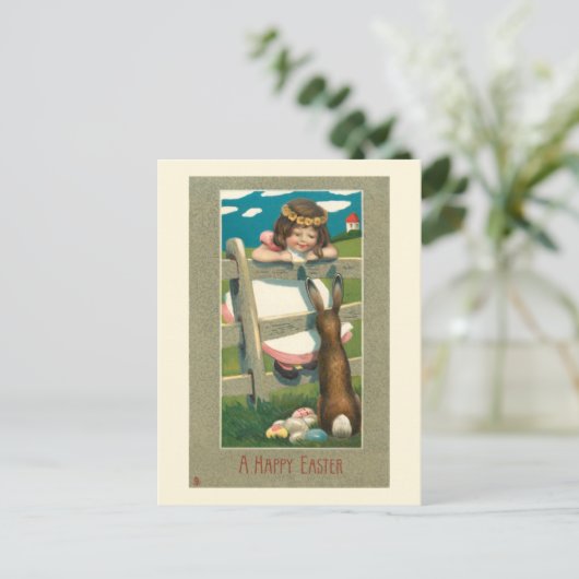 スウィートヴィンテージチャイルド、イースターバニー&エッグ ポストカード (スタンド正面)