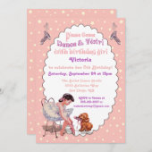 スウィートヴィンテージバレリーナバレエ誕生日パーティー 招待状 (正面/裏面)