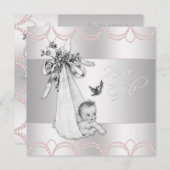 スウィートヴィンテージピンクベビーガールシャワー 招待状 (正面/裏面)