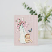 スウィートヴィンテージピンクベビーガールシャワー 招待状 (スタンド正面)
