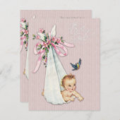 スウィートヴィンテージピンクベビーガールシャワー 招待状 (正面/裏面)