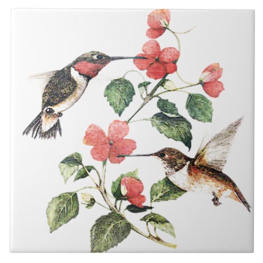 スウィートヴィンテージフローラハミングバーズペア タイル (正面)