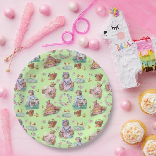 スウィートヴィンテージベアーティーパーティーソフトグリーン&ピンク ペーパープレート (パーティー)