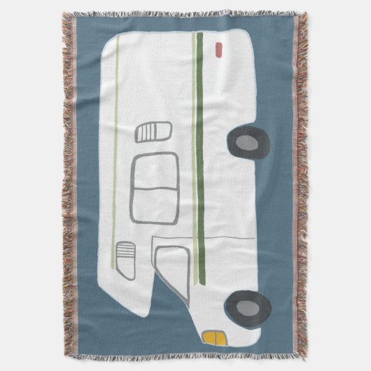 スウィートヴィンテージモーターホームキャンパーRVオン深いブルー スローブランケット (正面縦)