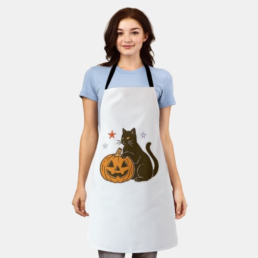 スウィート不気味ハロウィン子猫クラシックTシャツ エプロン (着用した状態)