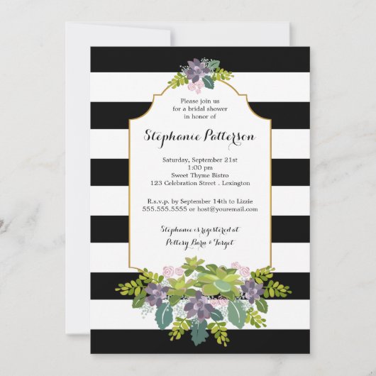 スウィート多肉質フローラガーデンブライダルシャワー 招待状 (正面)