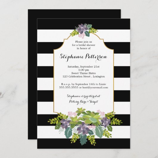 スウィート多肉質フローラガーデンブライダルシャワー 招待状 (正面/裏面)